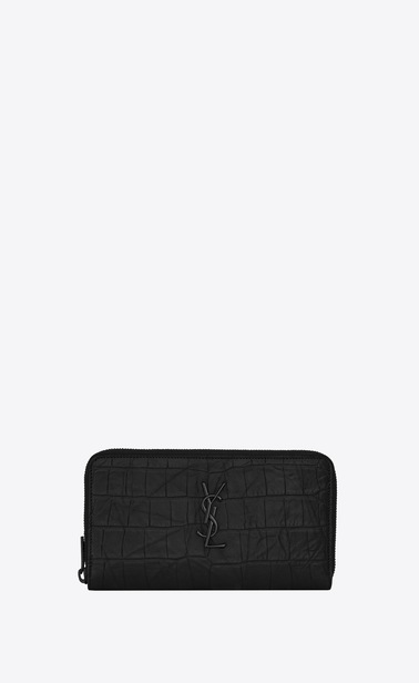 monogram zip wallet in crocodile embossed leather